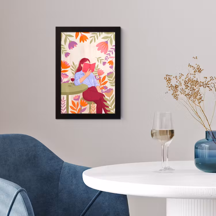 Vrouw - Lezen - Thuis - Modern - Bloemen fotolijst zwart zonder passe partout klein -sfeer4
