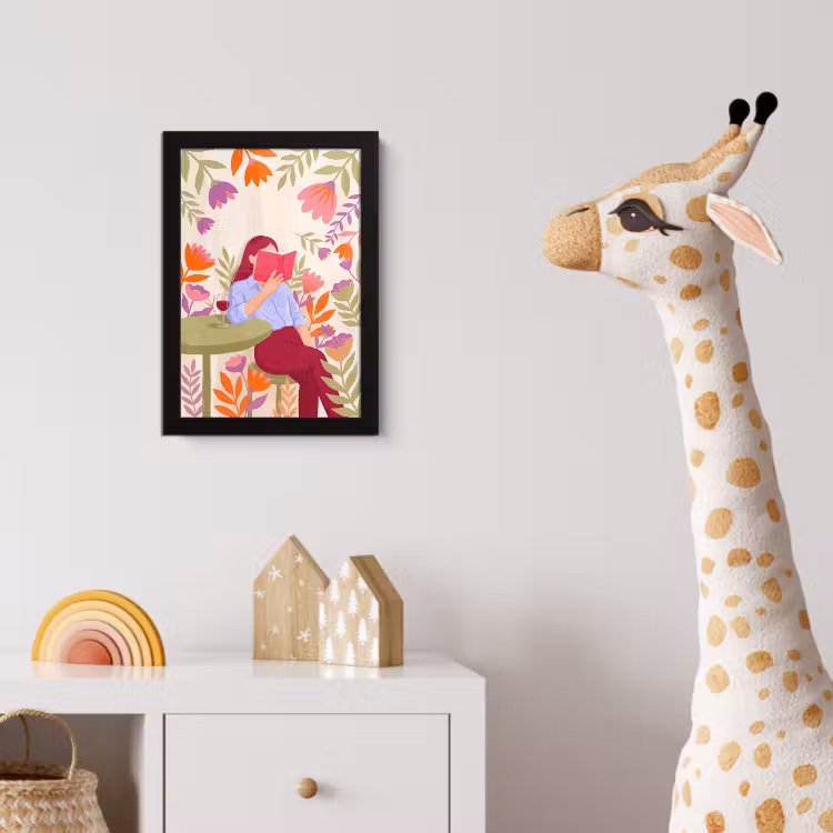 Vrouw - Lezen - Thuis - Modern - Bloemen fotolijst zwart zonder passe partout klein -usfeer4_kinderkamer