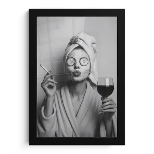 Vrouw - Masker - Wijn - Sigaret fotolijst zwart zonder passe partout klein -3d