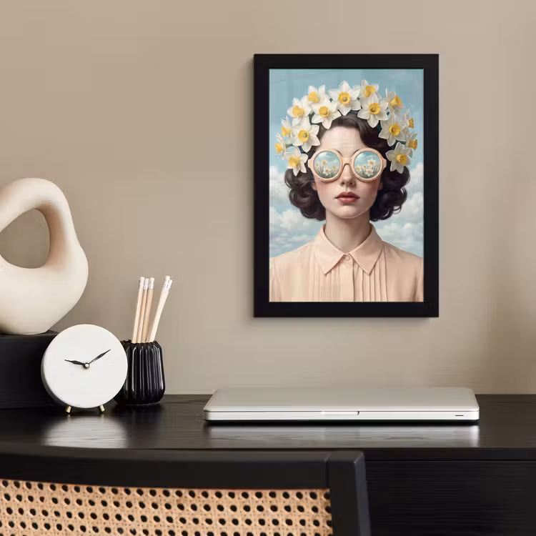 Vrouw - Narcissen - Geel fotolijst zwart zonder passe partout klein -sfeer1