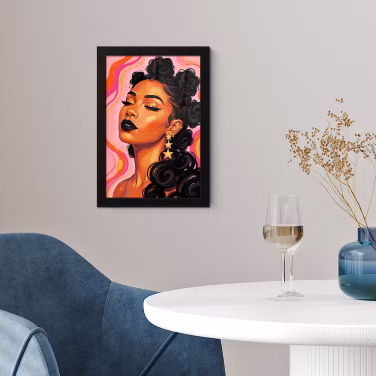 Vrouw - Portret - Abstract - Kleurrijk - Roze fotolijst zwart zonder passe partout klein -sfeer4
