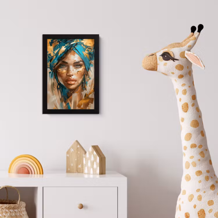 Vrouw - Portret - Goud - Luxe - Blauw fotolijst zwart zonder passe partout klein -usfeer4_kinderkamer