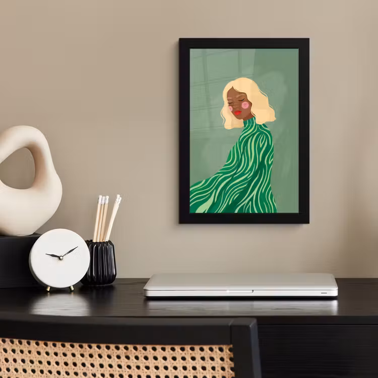Vrouw - Portret - Illustratie - Modern - Groen fotolijst zwart zonder passe partout klein -sfeer1