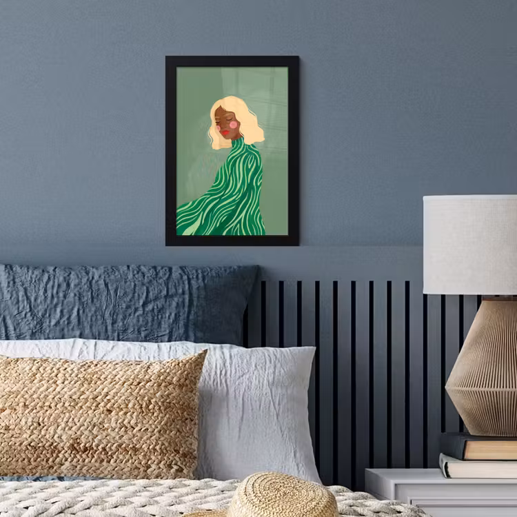 Vrouw - Portret - Illustratie - Modern - Groen fotolijst zwart zonder passe partout klein -sfeer3