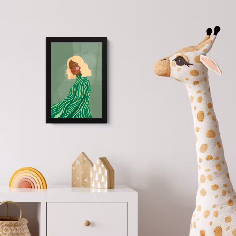 Vrouw - Portret - Illustratie - Modern - Groen fotolijst zwart zonder passe partout klein -usfeer4_kinderkamer