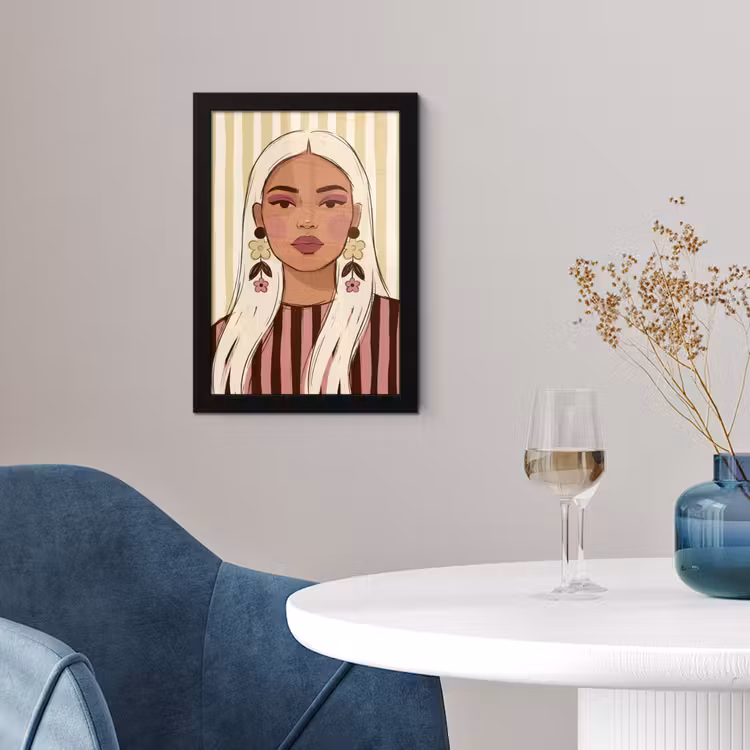 Vrouw - Portret - Illustratie - Modern - Roze fotolijst zwart zonder passe partout klein -sfeer4