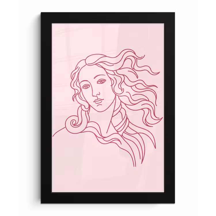 Vrouw - Portret - Klassiek - Line-art - Roze fotolijst zwart zonder passe partout klein -3d