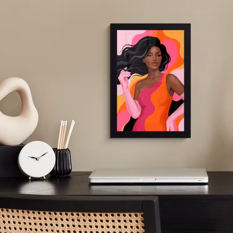 Vrouw - Portret - Kleurrijk - Modern - Kunst fotolijst zwart zonder passe partout klein -sfeer1