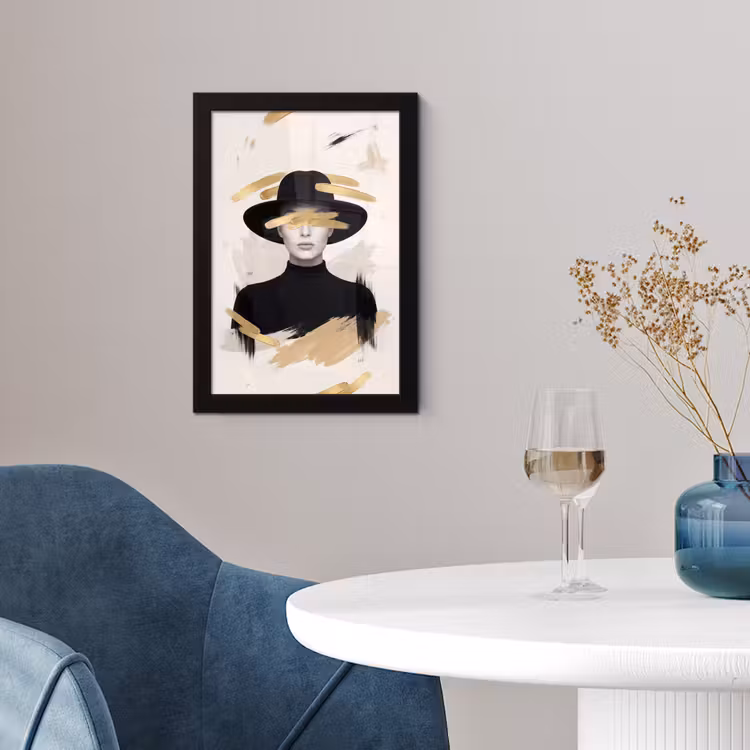 Vrouw - Portret - Modern - Goud - Kunst fotolijst zwart zonder passe partout klein -sfeer4