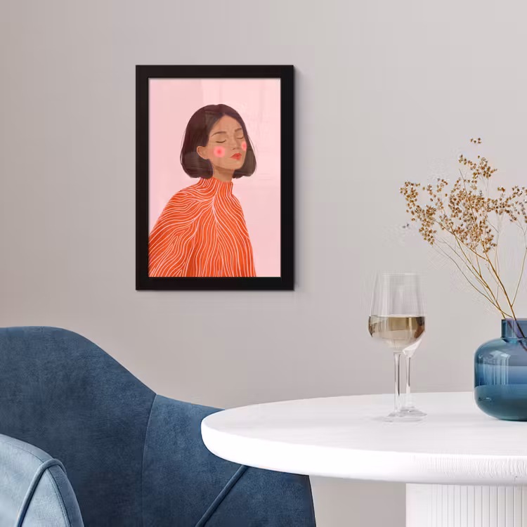 Vrouw - Portret - Modern - Kunst - Roze fotolijst zwart zonder passe partout klein -sfeer4