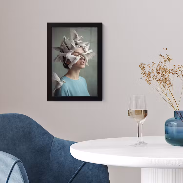 Vrouw - Vogels - Abstract - Modern - Wit fotolijst zwart zonder passe partout klein -sfeer4