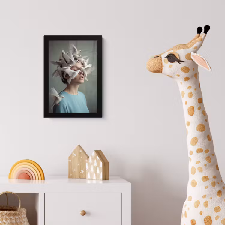 Vrouw - Vogels - Abstract - Modern - Wit fotolijst zwart zonder passe partout klein -usfeer4_kinderkamer