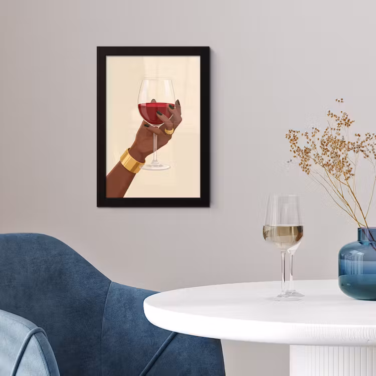 Vrouw - Wijn - Glas - Illustratie - Rood fotolijst zwart zonder passe partout klein -sfeer4