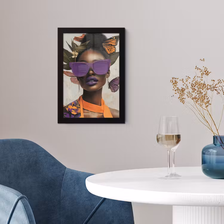 Vrouw - Zonnebril - Vlinder - Bloemen fotolijst zwart zonder passe partout klein -sfeer4