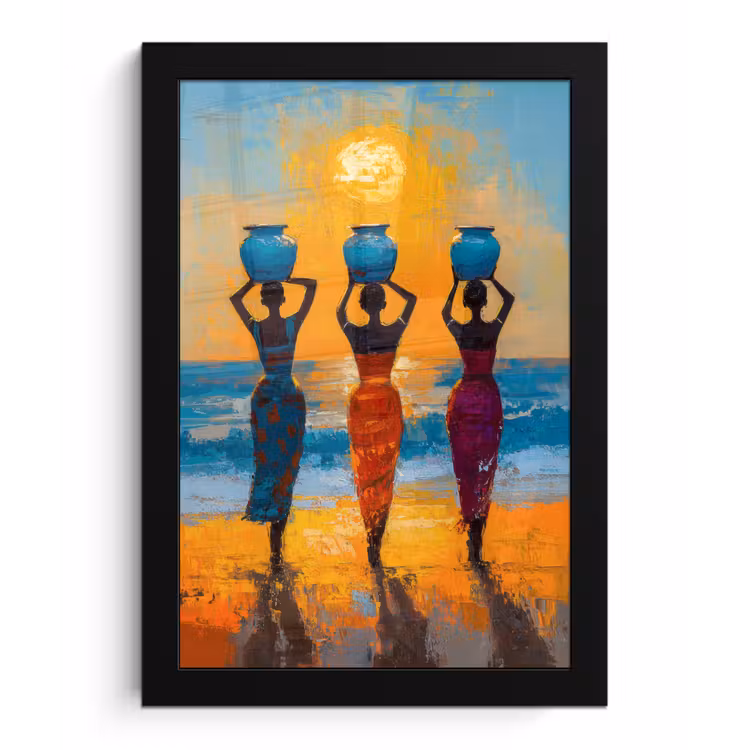Vrouwen - Strand - Zondsondergang fotolijst zwart zonder passe partout klein -3d