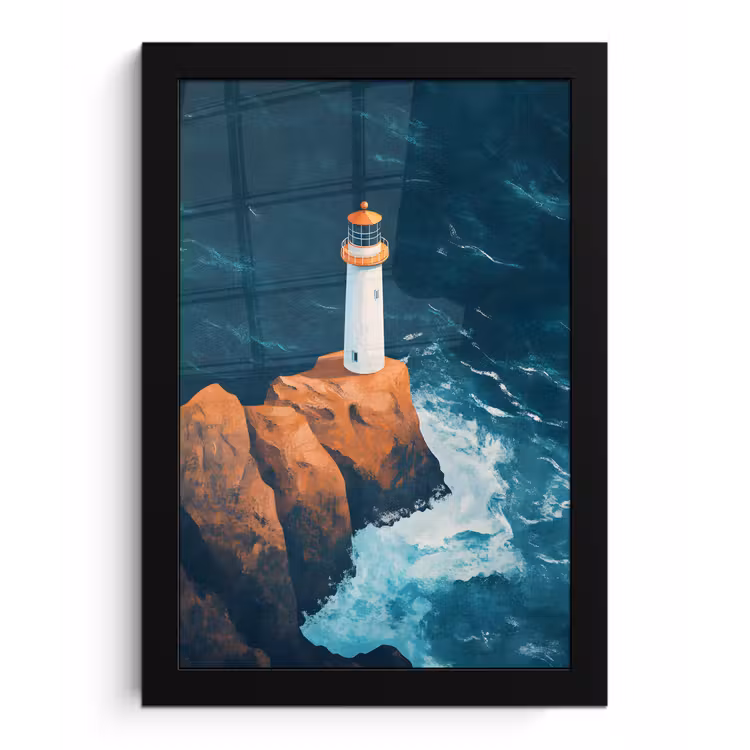Vuurtoren - Rots - Zee - Golven fotolijst zwart zonder passe partout klein -3d