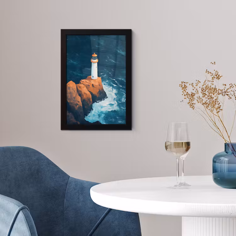 Vuurtoren - Rots - Zee - Golven fotolijst zwart zonder passe partout klein -sfeer4