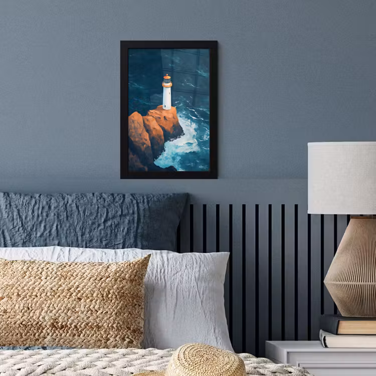 Vuurtoren - Rots - Zee - Golven fotolijst zwart zonder passe partout klein -sfeer3