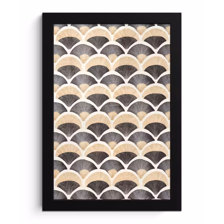 Waaier - Patroon - Zwart - Beige fotolijst zwart zonder passe partout klein 224 -3d