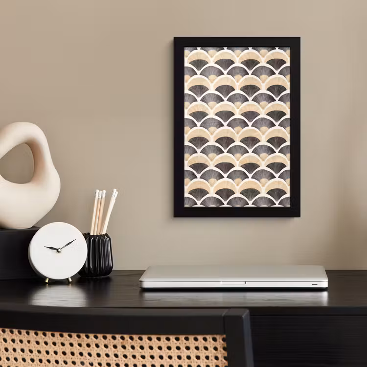 Waaier - Patroon - Zwart - Beige fotolijst zwart zonder passe partout klein 224 -sfeer1