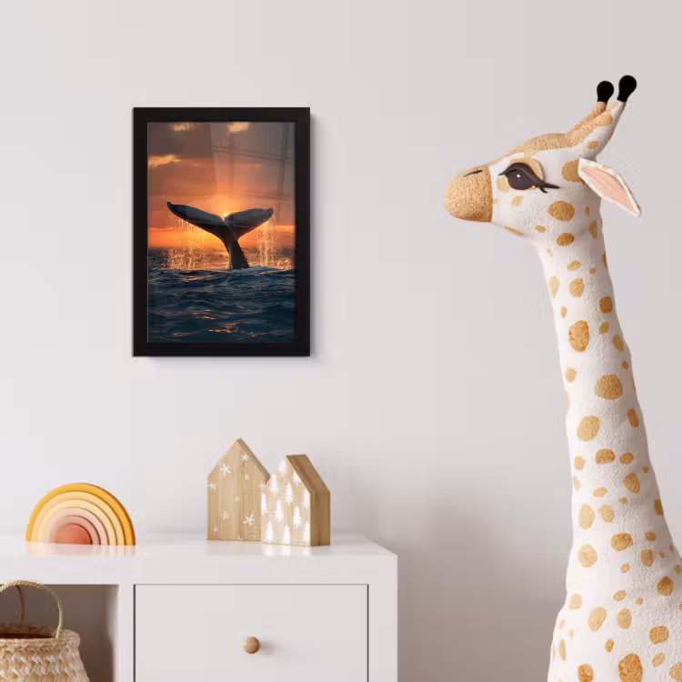 Walvis staart - Water - Zonsondergang fotolijst zwart zonder passe partout klein -usfeer4_kinderkamer
