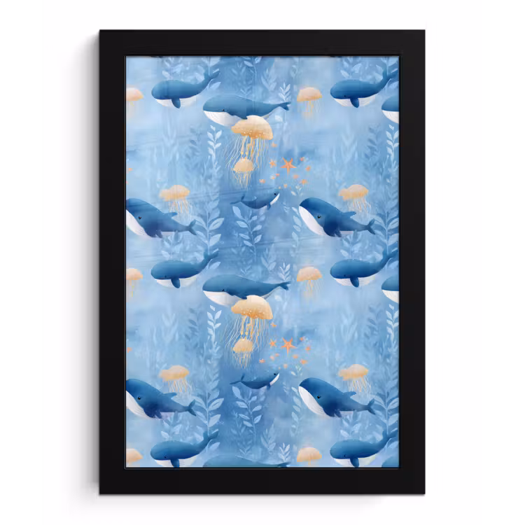 Walvissen - Oceaan - Blauw fotolijst zwart zonder passe partout klein 224 -3d