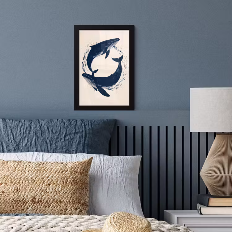 Walvissen - Spetters - Cirkel - Donkerblauw fotolijst zwart zonder passe partout klein -sfeer3