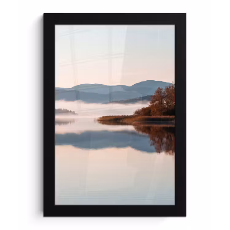 Water - Bomen - Mistlaag fotolijst zwart zonder passe partout klein -3d