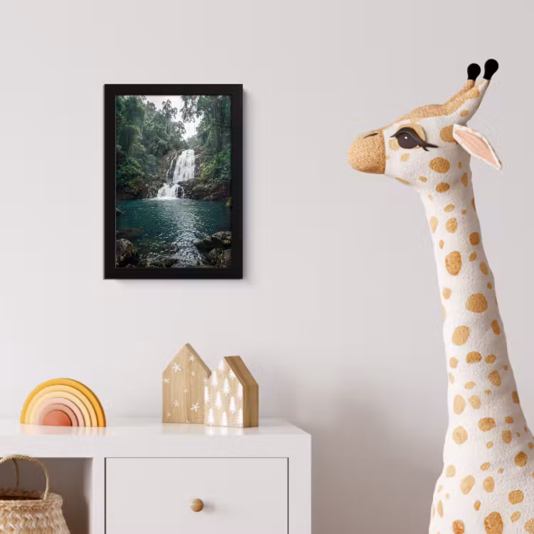 Waterfall - Forest - Nature - Greenkhgyguyg fotolijst zwart zonder passe partout klein -usfeer4_kinderkamer