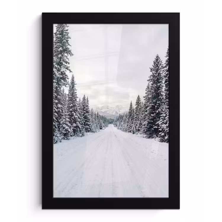 Weg - Sneeuw - Naaldbos - Winter - Avontuurlijk fotolijst zwart zonder passe partout klein -3d