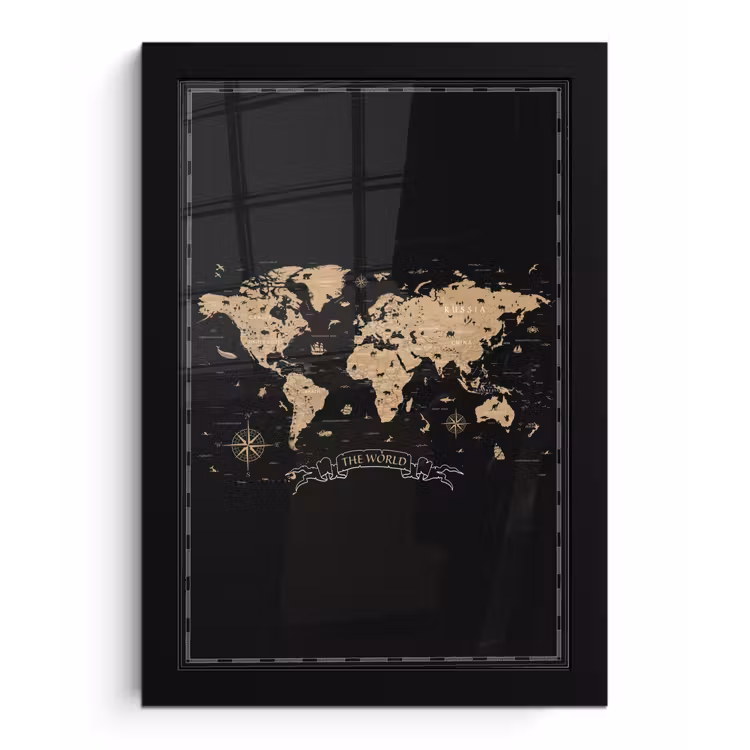 Wereldkaart - Beige - Zwart fotolijst zwart zonder passe partout klein -3d