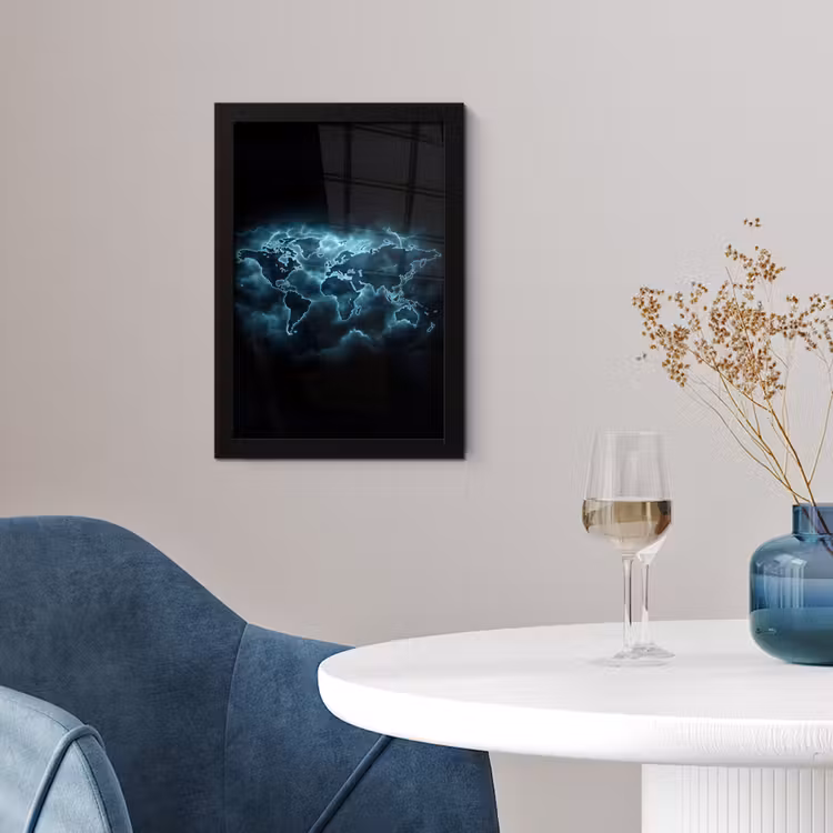 Wereldkaart - Bliksem - Blauw fotolijst zwart zonder passe partout klein -sfeer4
