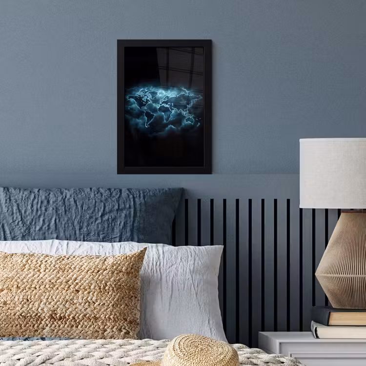 Wereldkaart - Bliksem - Blauw fotolijst zwart zonder passe partout klein -sfeer3