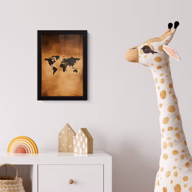 Wereldkaart - Bruin - Kaart fotolijst zwart zonder passe partout klein -usfeer4_kinderkamer