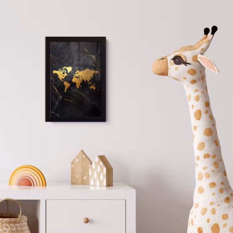 Wereldkaart - Goud - Marmer fotolijst zwart zonder passe partout klein -usfeer4_kinderkamer