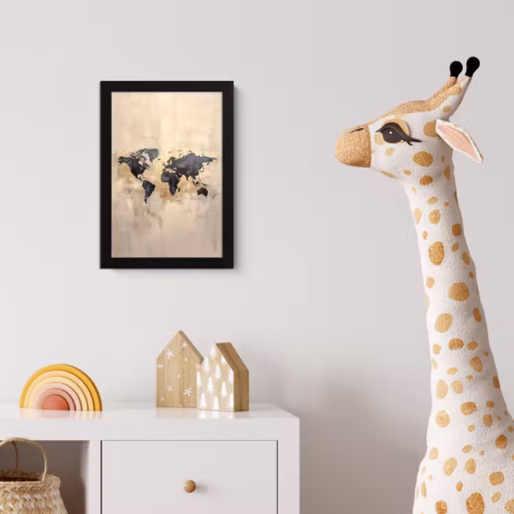 Wereldkaart - Goud - Zwart - Abstract fotolijst zwart zonder passe partout klein -usfeer4_kinderkamer