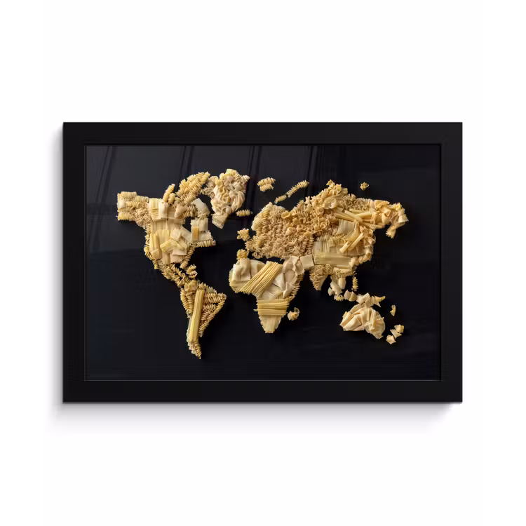 Wereldkaart - Pasta - Zwart fotolijst zwart zonder passe partout klein -3d