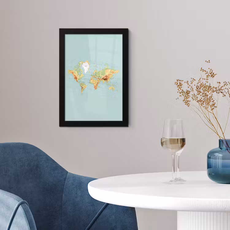 Wereldkaart - Realistisch - Blauw fotolijst zwart zonder passe partout klein -sfeer4
