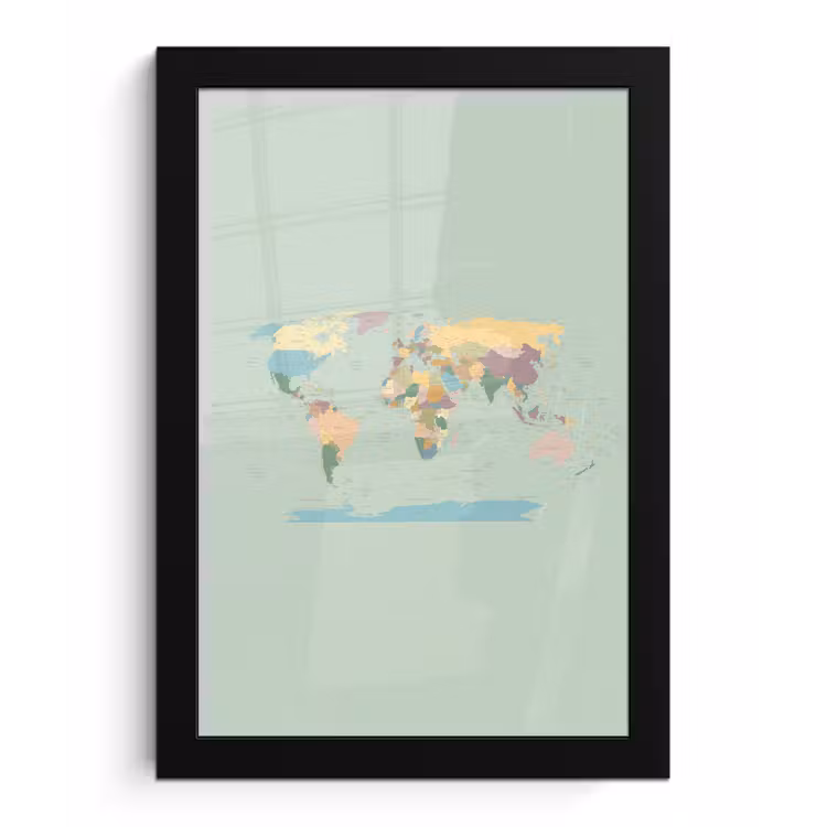 Wereldkaart - Realistisch - Kaart fotolijst zwart zonder passe partout klein -3d