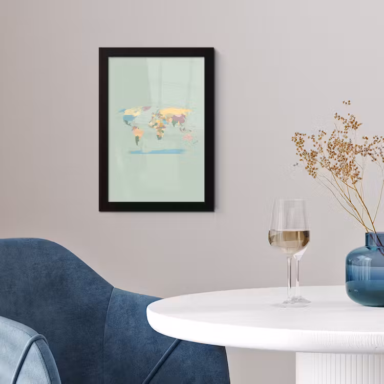 Wereldkaart - Realistisch - Kaart fotolijst zwart zonder passe partout klein -sfeer4
