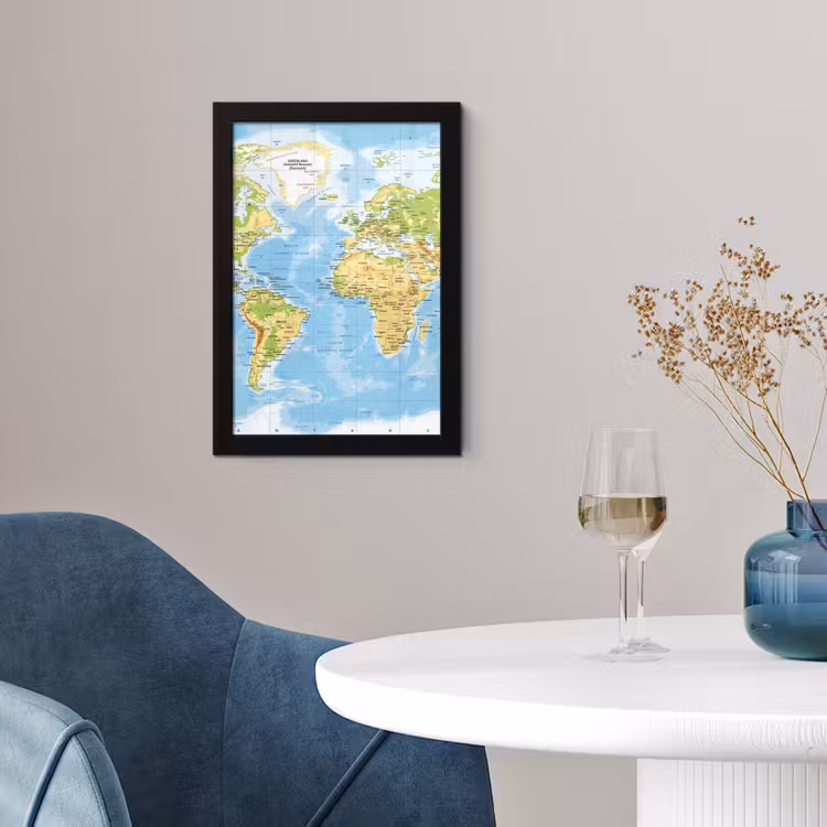 Wereldkaart - Staatkundig - Blauw - Aarde - Educatief fotolijst zwart zonder passe partout klein -sfeer4