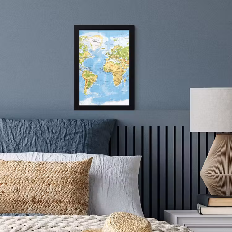 Wereldkaart - Staatkundig - Blauw - Aarde - Educatief fotolijst zwart zonder passe partout klein -sfeer3