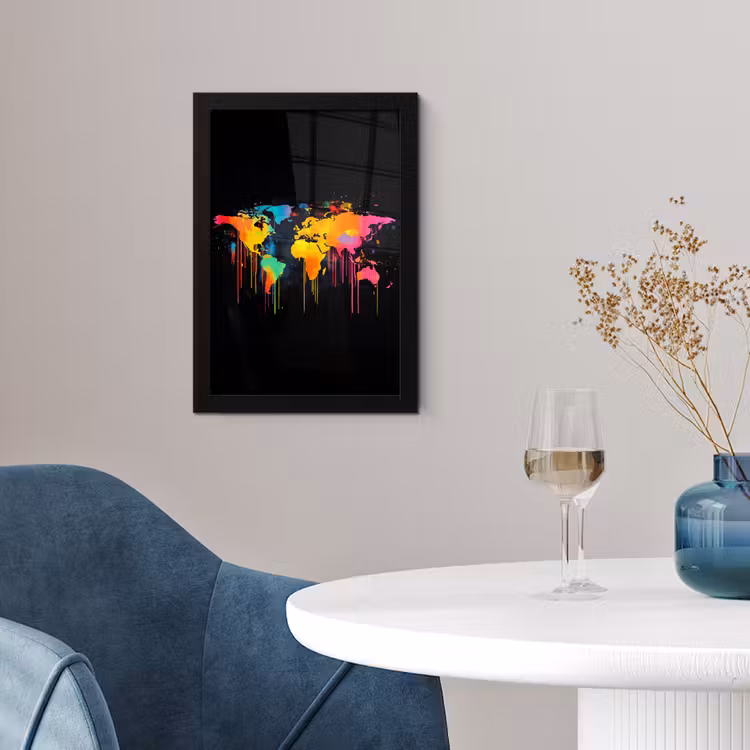 Wereldkaart - Verf - Kleurrijk - Graffiti - Wereld fotolijst zwart zonder passe partout klein -sfeer4
