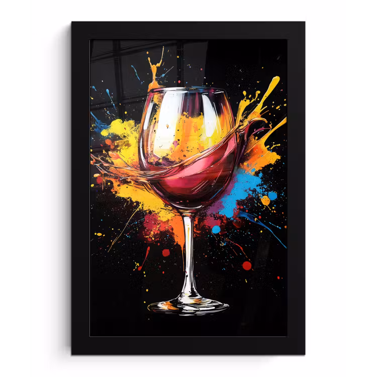 Wijn - Glas - Graffiti - Borrel - Rood - Verf fotolijst zwart zonder passe partout klein -3d