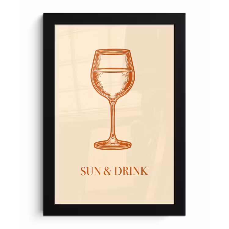 Wijn - Zomer - Quote - Oranje fotolijst zwart zonder passe partout klein -3d