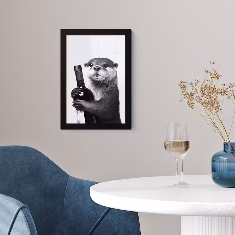Wijnfles - Otter - Zwart fotolijst zwart zonder passe partout klein -sfeer4