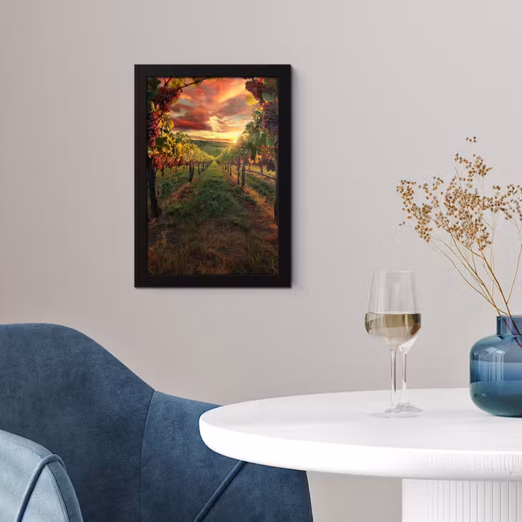 Wijngaard - Druiven - Zonsondergang fotolijst zwart zonder passe partout klein -sfeer4