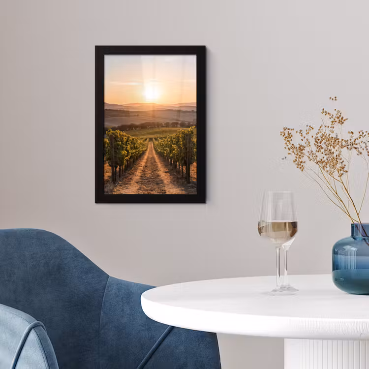 Wijngaard - Zonsondergang - Landschap fotolijst zwart zonder passe partout klein -sfeer4
