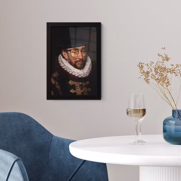 Willem van Oranje - Adriaen Thomasz - Bril fotolijst zwart zonder passe partout klein -sfeer4