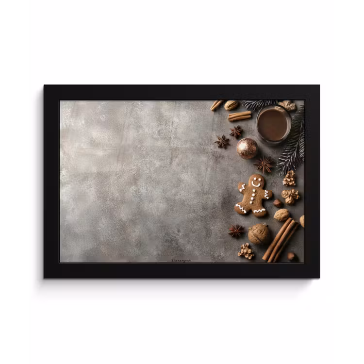 Winter - Kerst - Beton - Gingerbread man fotolijst zwart zonder passe partout klein -3d